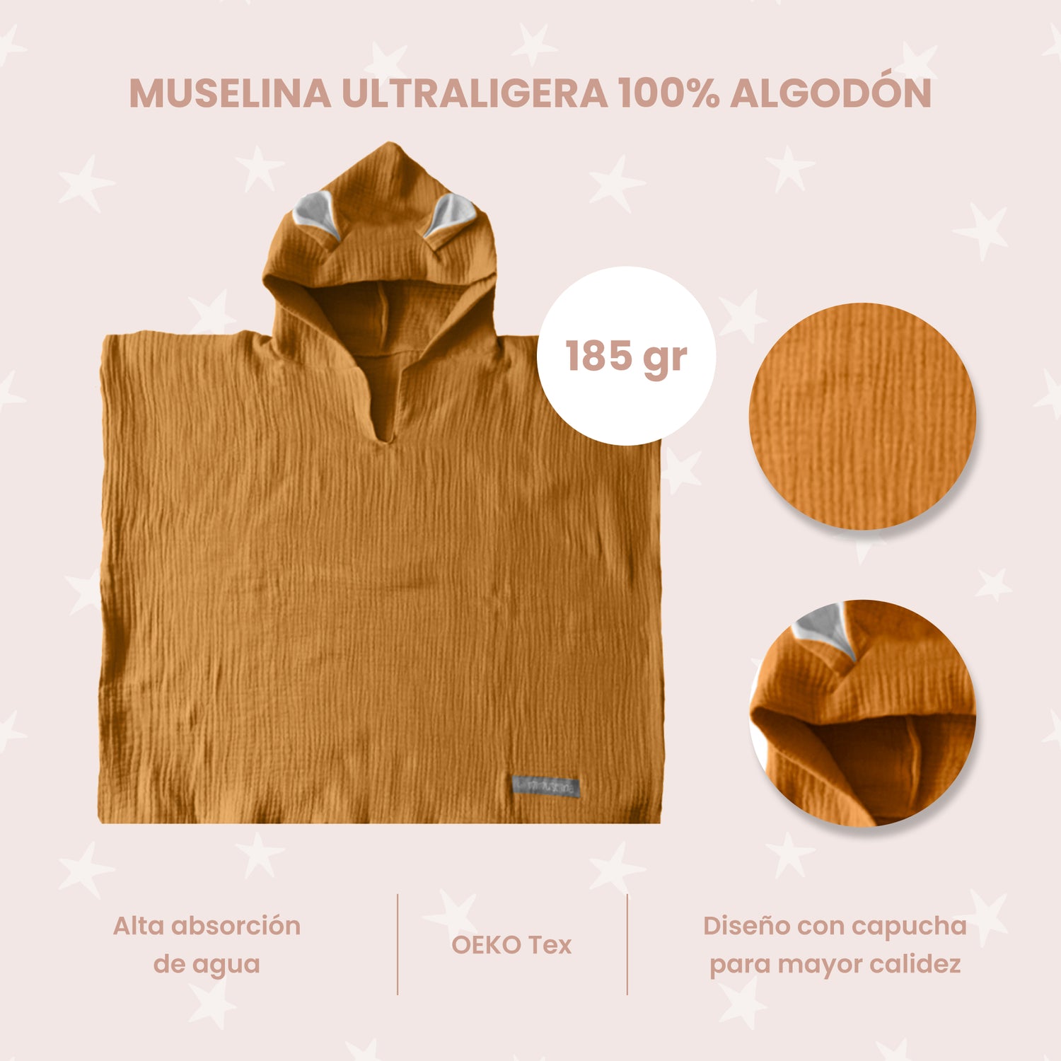 Poncho de baño para bebé de muselina 35