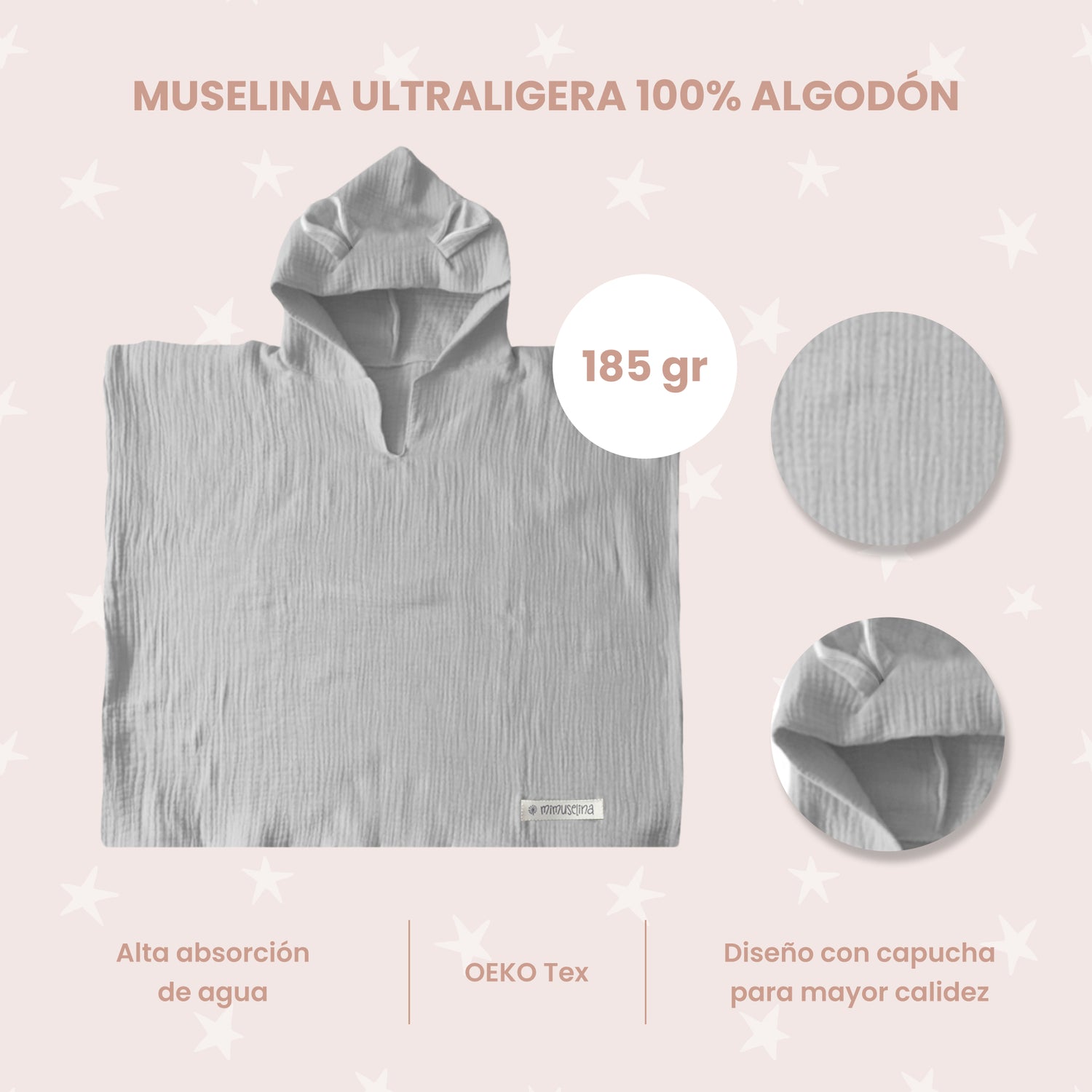 Poncho de baño para bebé de muselina 45