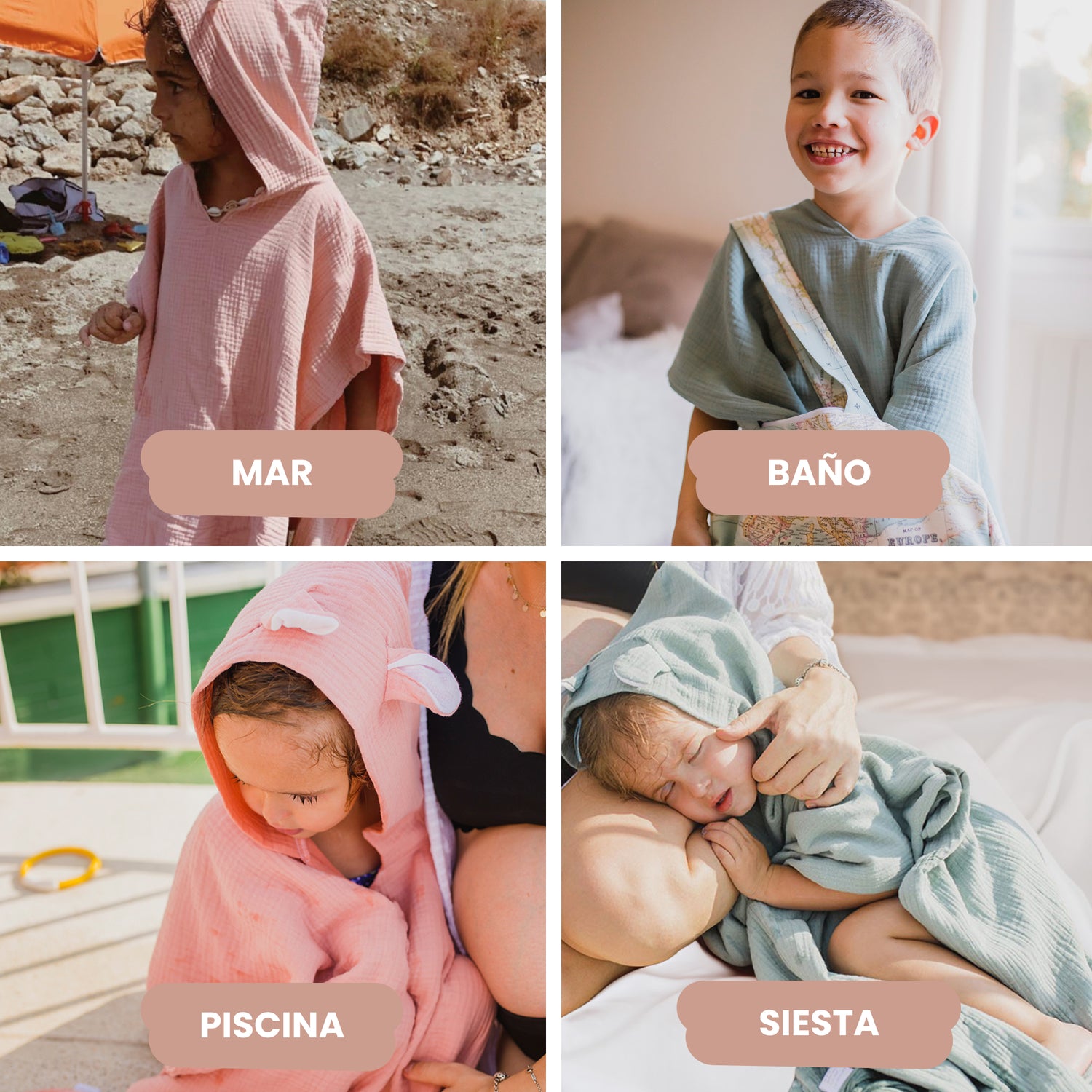 Poncho de baño para bebé de muselina 44