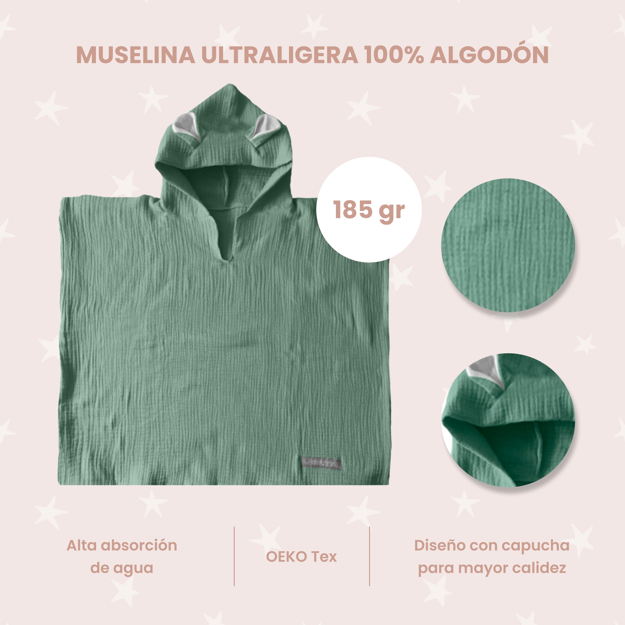 Poncho de baño para bebé de muselina 30