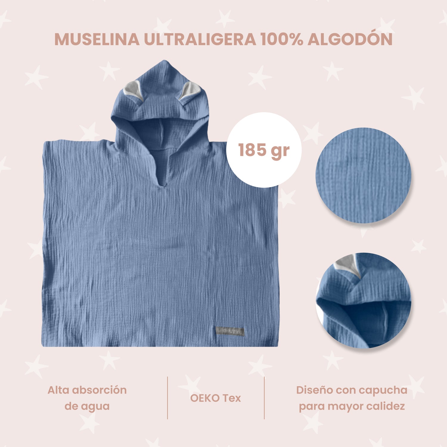 Poncho de baño para bebé de muselina 23