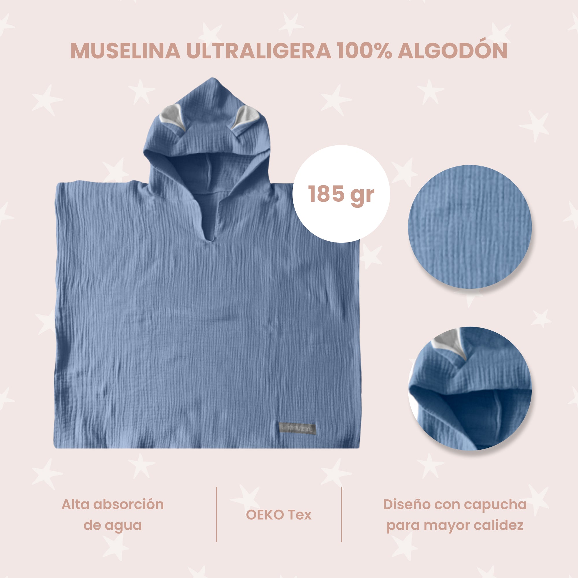 Poncho de baño para bebé de muselina 23