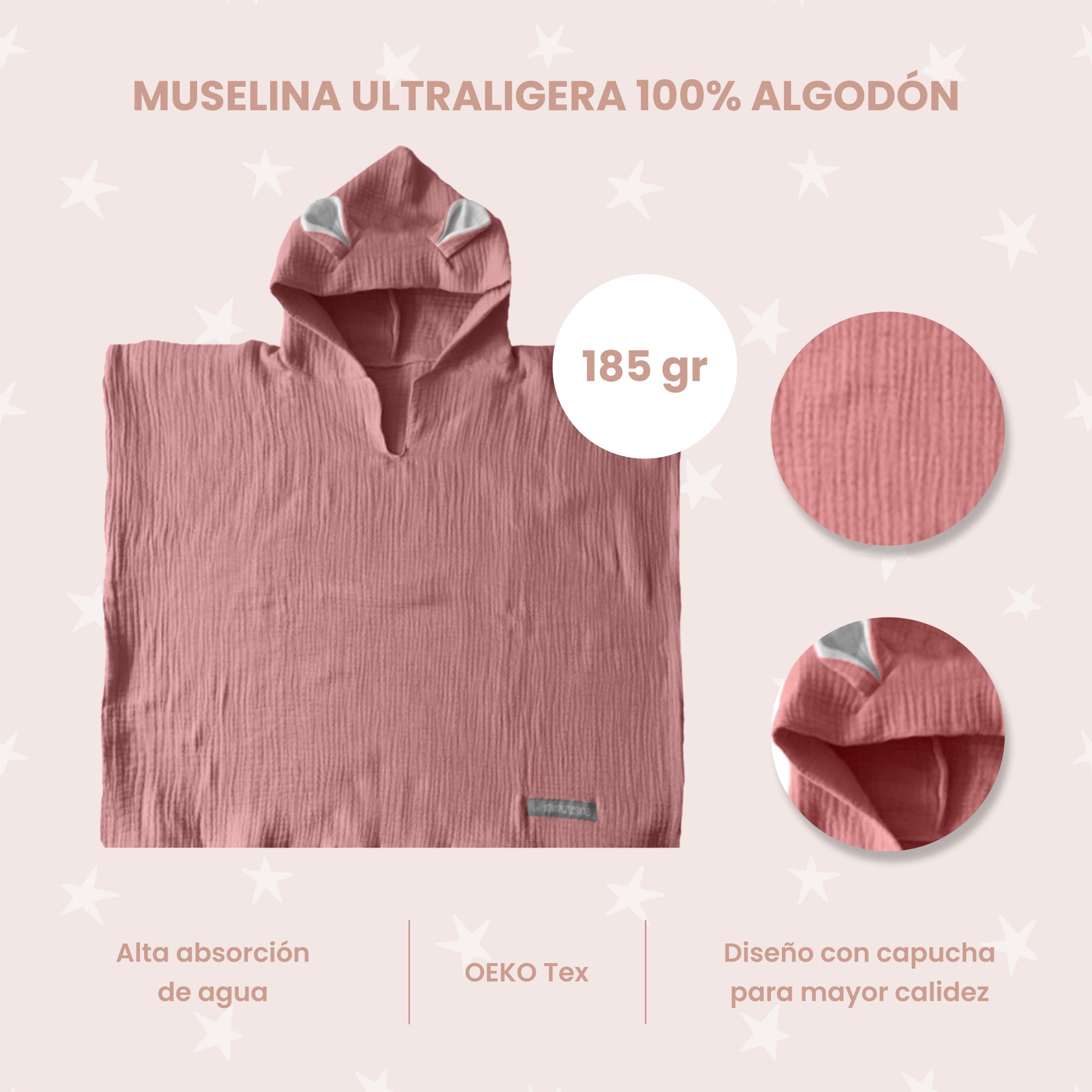 Poncho de baño para bebé de muselina 40