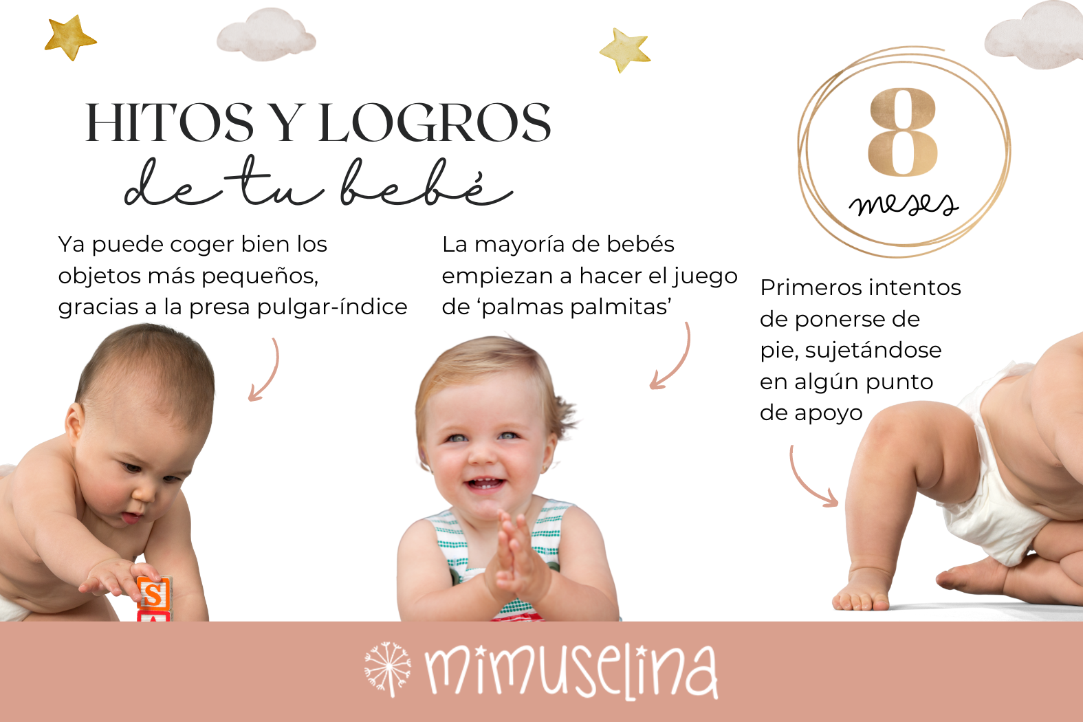 Hitos del desarrollo y logros del bebé de 8 meses 👶🏻, Mimuselina Blog