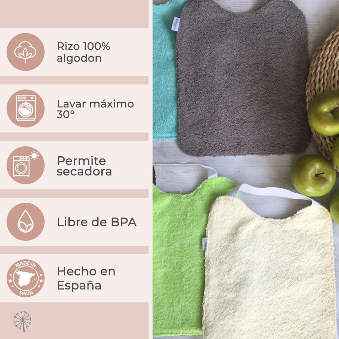 Confezione 5 Bavaglini In Spugna + Sacca + Salvietta OMAGGIO - Colori Assortiti, Cotone, Made In Italy - Foto 10