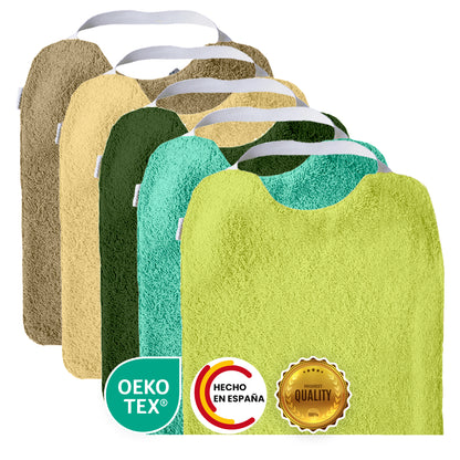 Confezione 5 Bavaglini In Spugna + Sacca + Salvietta OMAGGIO - Colori Assortiti, Cotone, Made In Italy - Foto 5